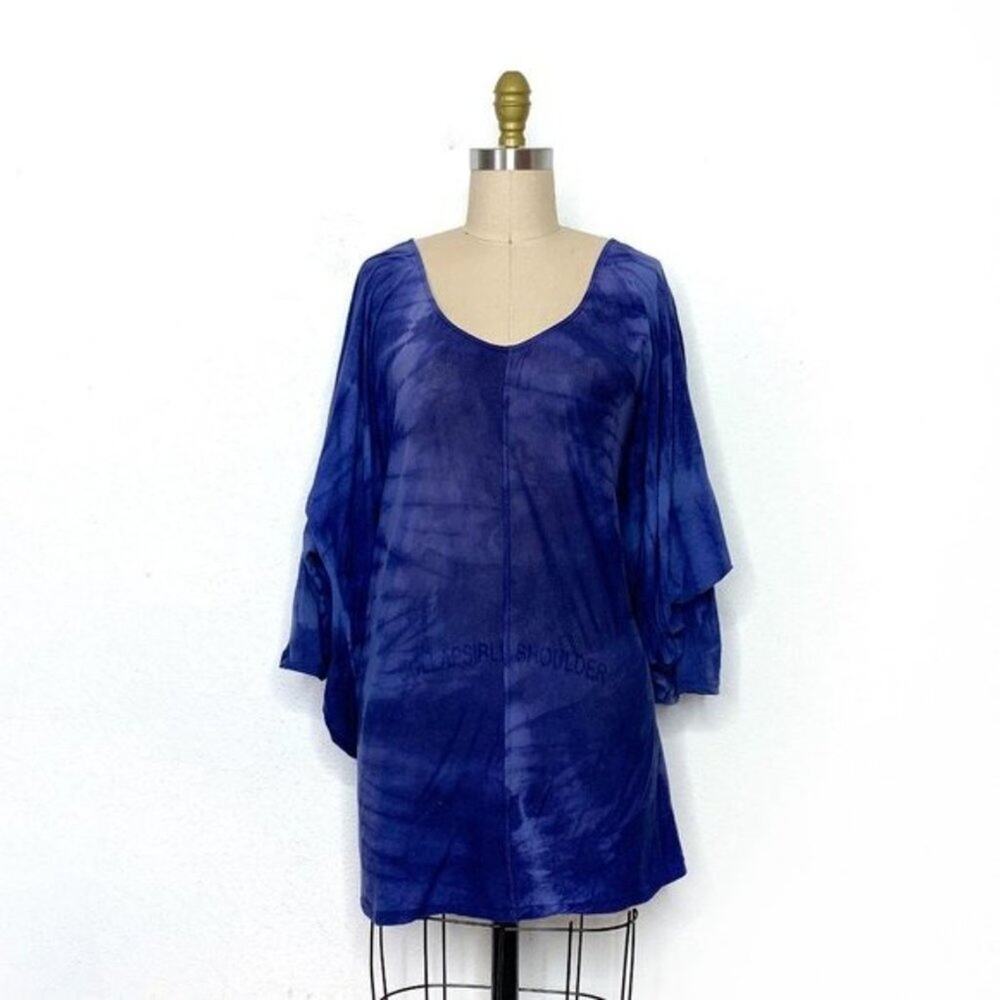 Y2K Elizabeth and James Oversized Indigo Tie-Dye Batwing Jersey Tee Top sz XS - Picture 5 of 8